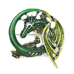 Зеленый Значки из сплава пеликозавров с эмалью для рюкзака и одежды, античное серебро, зелёные, 51x44 мм