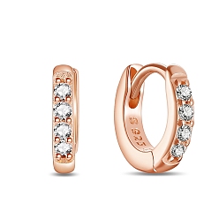 Розовое Золото 925 серьги с обручем из серебра 925 пробы, гипоаллергенные серьги, с ааа класс фианитами, кольцо, розовое золото , 9.5x2 мм
