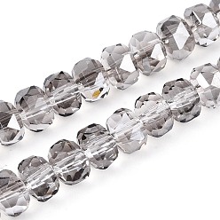 Светло-серый Гальванизируйте прозрачное стекло бисер нитей, рондель, граненые, светло-серый, 5.5~6.5x3.5~4.5 мм, отверстие : 1~1.4 мм, около 91~100 шт / нитка, 14.17~17.32 дюйм (36~44 см)