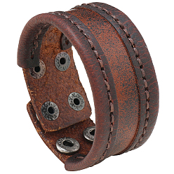 Coconut Brown Cowhide Cord Bracelets, Snap Bracelets for Men, Gunmetal, Coconut Brown, 9.25 inch(23.5cm)