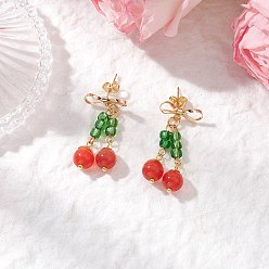 Золотой Кошачий глаз свисает с серьгами, круглые, с 304 нержавеющей сталью и латунью, золотые, 37.5x16.5 мм