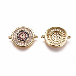 Золотой Соединители из латуни с микропаве и кубическим цирконием, плоские круглые с сглаза, красочный, золотые, 20x15x3 мм, отверстие : 1 мм