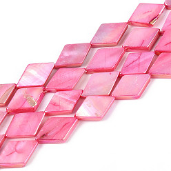 Ярко-Розовый Окрашенные естественных пресноводных стеклянные бусы нити, ромб, ярко-розовый, 13~16x8.5~10x2~3 мм, отверстие : 0.5 мм, около 26~29 шт / нитка, 14.96~15.94'' (38~40.5 см)