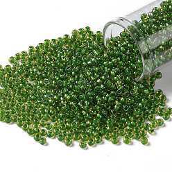 (306) Inside Color Jonquil/Shamrock Lined Toho runde Rocailles, japanische Rocailles, (306) Innenfarbe mit Jonquille / Kleeblatt ausgekleidet, 8/0, 3 mm, Bohrung: 1 mm, über 222pcs / Flasche, 10 g / Flasche