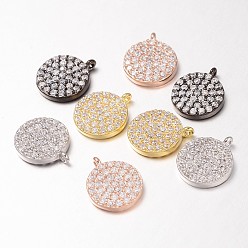 Mixed Color Hollow Flat Round Brass Micro Pave Cubic Zirconia Charms, Mixed Color, 11x10x2mm, Hole: 1mm