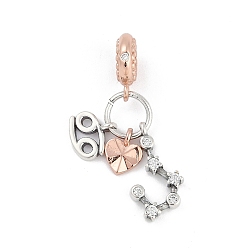 Рак Латунные подвески с кубическим цирконием европейские бусины, двенадцать созвездий, рак, 29.5~35.5 мм