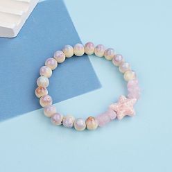 Pink Браслеты ручной работы из фарфора в виде морских звезд, из смолы, с круглыми бусинами и эластичной лентой для женщин., розовые, внутренний диаметр: 2.36 дюйм (6 см)