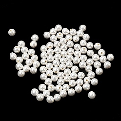 Белый Жемчужные бусины с гальваническим покрытием, круглые, половине просверлил, белые, 4 мм, отверстие : 0.9 мм