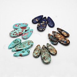 (52) Непрозрачная лаванда Собранные наборы подвесок из синтетических окрашенных драгоценных камней и бронзита, слеза, разноцветные, 35~50x15~20x6~7 мм, отверстие : 1.5 мм