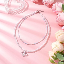 Лазурный Подвеска в виде сердца из акрила, АБС-пластика, имитация жемчуга и стеклянных бусин, двухслойные ожерелья, платина, лазурный, 16.85 дюйм (42.8 см)