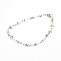 Нержавеющая Сталь Цвет Устойчивые к потускнению 304 браслеты из нержавеющей стали, звезда ссылка браслеты, с карабин-лобстерами , цвет нержавеющей стали, 195x5 мм (7.67 дюйм)