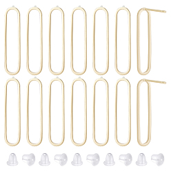 Золотой 10шт. полые овальные стойки с покрытием из латуни для сережек-гвоздиков, с 50 пластиковыми ушными гайками, золотые, 25.5x6 мм, штифты : 0.7 мм