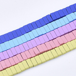 Mixed Color Spray Painted Non-magnetic Synthetic Hematite Multi-Strand Links, Two Hole Carrier Beads, For Tile Elastic Bracelets Making, Rectangle, Mixed Color, 4x8x3mm, Hole: 0.8mm, about 100pcs/strand, 16.34 inch(41.5cm)
