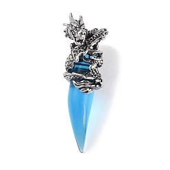 Deep Sky Blue Glass Pendants, with 316 Surgical Stainless Steel Findings, Dragon, Deep Sky Blue, 48x17.5x15mm, Hole: 6.5x3mm