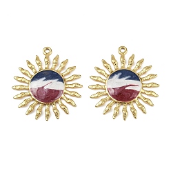 Разноцветный 304 нержавеющей стальной эмали подвески, ионное покрытие (ip), солнечные чары, реальный 18 k позолоченный, красочный, 34.5x31x3 мм, отверстие : 1.8 мм