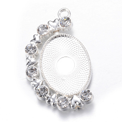 Silver Rotatable Tibetan Style Alloy Pendant Cabochon Settings, Cadmium Free & Lead Free, Double-sided Tray, with Rhinestones, Oval, Silver Color Plated, Tray: 18x25mm, 42.5x26x5mm, Hole: 3mm