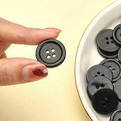 Black Resin Buttons, Dyed, Flat Round, Black, 20x3mm, Hole: 2mm, 195pcs/bag