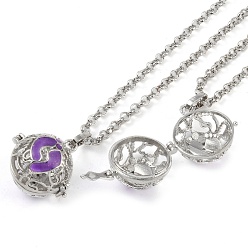 Purple Brass Enamel Pendant Necklaces, Iron Rolo Chains, Round with Footprint Pattern, Platinum, Purple, 32.68 inch(830mm)