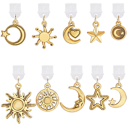Золотой 10шт 10 стили пластиковые мобильные пылезащитные заглушки, луна и звезда и солнце, Сплав с подвесками, золотые, 25~39 мм