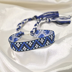 Royal Blue Ethnic Adjustable Braided Polyester Cord Bracelets for Women, Royal Blue, 12.60 inch(32cm)