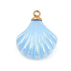 Светло-Голубой 304 подвески из нержавеющей стали смолы, шарм в форме ракушки, золотые, Небесно-голубой, 19.5x15.5x7 мм, отверстие : 1.6 мм