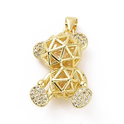 Clear Brass Micro Pave Cubic Zirconia Pendants, 3D Origami Bear Charm, Golden, Clear, 32x18x10mm, Hole: 5x4mm