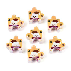 Снеговик УФ-покрытие, непрозрачные, напечатанные, акриловые европейские бусины, пазл с рождественским узором, большое отверстие шарик, снеговик, 23~23.5x23.5x10 мм, отверстие : 5.5~6 мм