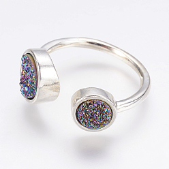 Разноцветный Натуральные друзы агатовые манжеты, открытые кольца, с 925 покрытием из латуни из стерлингового серебра, окрашенные, Размер 8, красочный, 18 мм