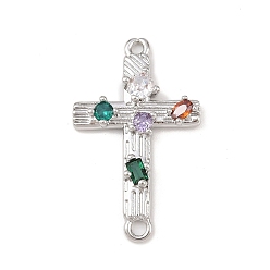 Платина Латунные крестовые соединения с разноцветными кубическими циркониями, без кадмия и без свинца, стойки покрытие, долговечный, платина, 26.5x16x2.5 мм, отверстие : 1.5 мм