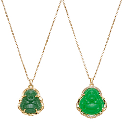 Золотой 2шт. 2 стили: подвеска Будды из искусственного халцедона, цепочка из нержавеющей стали, зелёные, золотые, 15.94~15.94 дюйм (40~40.5 см), 1 шт / стиль