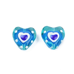 Темно-Голубой Бусы лэмпворк ручной работы, сердце, глубокое синее небо, 14x14x9 мм, отверстие : 1 мм