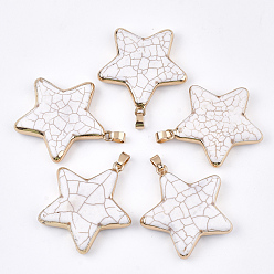 Кремово-белый Гальванические синтетические бирюзовые подвески, с латунной фурнитурой , окрашенные, яйцеклеток, золотые, кремово-белые, 42.5~44.5x40.5~41x7~7.5 мм, отверстие : 6x4 мм