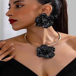 Золотой Комплекты из цветочного сплава с ожерельями-чокерами и серьгами-гвоздиками, золотые, 110 мм и 80x80 мм