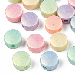 Mixed Color Spray Painted Opaque Acrylic Beads, Frosted, Flat Round, Mixed Color, 8x4.5mm, Hole: 1.8mm, about 2490pcs/500g