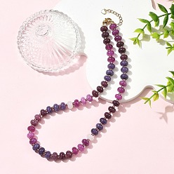Dark Orchid Gradient Dyed Natural White Jade Rondelle Beaded Necklaces with Glass Seed Beads for Women, Golden, Dark Orchid, 15.75 inch(40cm)