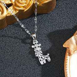 Silver Brass Pave Clear Cubic Zirconia Giraffe Pendant 201 Stainless Steel Dapped Chain Necklaces for Women, Ion Plating(IP), Silver, 15.75 inch(40cm)