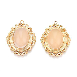 Бланшированный Миндаль 304 подвески из нержавеющей стали и стекла, овальный шарм, вакуумное покрытие pvd, реальный 18 k позолоченный, бланшированный миндаль, 32x25x8~8.5 мм, отверстие : 1.8~2 мм