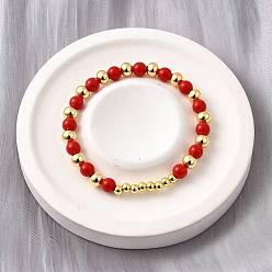 Настоящее золото 18K Абс имитация жемчуга круглые бусины эластичные браслеты для женщин, с латунной бисера, без кадмия и без свинца, стойки покрытие, долговечный, реальный 18 k позолоченный, внутренний диаметр: 2-1/8 дюйм (5.4 см)