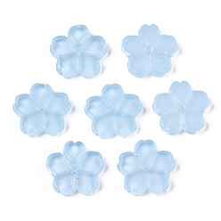 Licht Himmel blau Transparente sprühlackierte Glasperlen, Blume, Licht Himmel blau, 11.5x12x2.5 mm, Bohrung: 0.9 mm