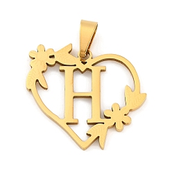 Letter H Ионное покрытие (ip) 201 подвески из нержавеющей стали, сердце с подвесками в виде букв, золотые, Письмо ч, 23x25x1.5 мм, отверстие : 7.5x3.5 мм