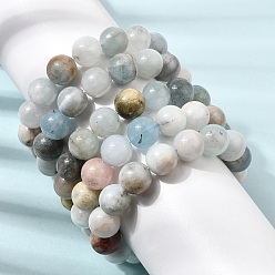 Aquamarine 12MM Natural Aquamarine Round Beaded Stretch Bracelets for Women, Inner Diameter: 1.93~2.07 inch(4.9~5.25cm), Beads: 12mm