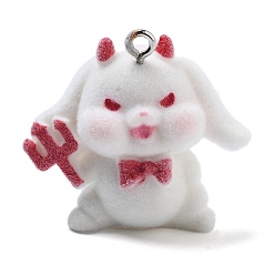 Кролик Подвески из флокированной смолы на рождественскую тематику, с железной платиной петлей, кролик, 28x30.5x17 мм, отверстие : 2 мм