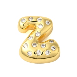 Letter Z Покрытие стойки латунь микро паве прозрачные перданты из кубического циркония, без кадмия и без свинца, долговечный, реальный 18 k позолоченный, Письмо Z, 22x19x6 мм, отверстие : 4x2.5 мм