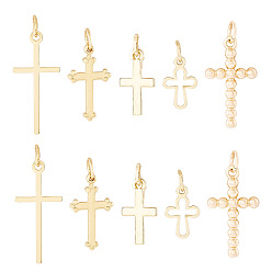Золотой 10 шт 5 стиль латунные подвески, крестик, без кадмия, без никеля и без свинца, золотые, 12~23x8~11x1~2 мм, отверстие : 3~3.5 мм, 2 шт / стиль