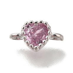 Pink Стойка покрытие латунь кубический цирконий сердце звенья соединительные подвески, долговечный, без кадмия, без никеля и без свинца, серебряный цвет гальваническим, розовые, 9x5x3.5 мм, отверстие : 1.2 мм