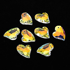 Прозрачный АВ Гальваническим подвески стекла, посеребренные дно, граненые, сердце, ясно AB, 17x14x5 мм, отверстие : 1.2 мм, о 24 шт / совет, 5 доска / коробка