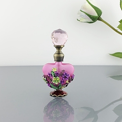 Фиолетовый Ретро цветок сердце пустой стеклянный эмалированный флакон для духов, для эфирных масел для ароматерапии лабораторный химический, многоразовая бутылка, фиолетовые, 3.8x2.2x7.7 см, емкость: 5 мл (0.17 жидких унций)