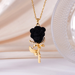 Черный Подвеска в виде розы из латуни с микропаве и прозрачными кубическими циркониями ко Дню святого Валентина 304 Цепочка из нержавеющей стали для женщин, золотые, чёрные, 15.75 дюйм (40 см)
