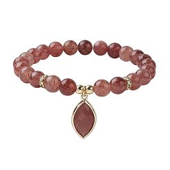 Клубничный Кварц Естественно клубника кварц браслеты простирания, Браслеты с подвесками в форме лошадиного глаза для женщин, внутренний диаметр: 2-5/8 дюйм (6.6 см)