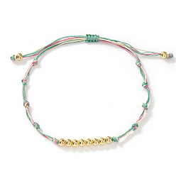 Аквамарин Латунные круглые бусины плетеные браслеты из бисера, плетеные браслеты из волоконного шнура для женщин, аквамарин, внутренний диаметр: 11 дюйм (28 см)